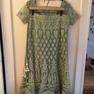 Embroidered net Indian lehenga, pastel/mint green